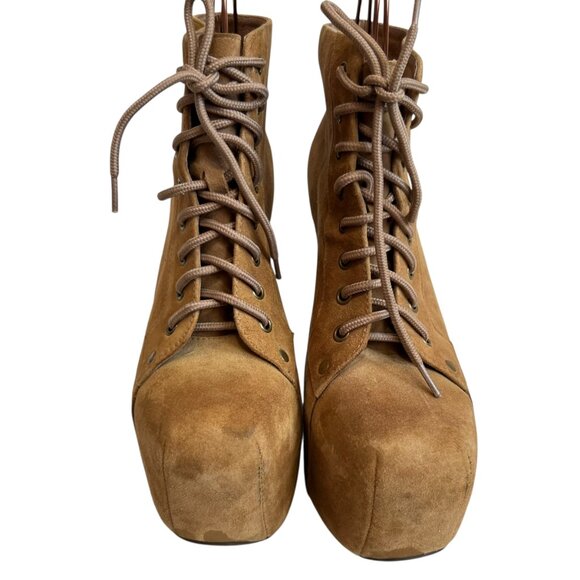 Jeffrey Campbell Lita platform booties tan brown suede lace up size 8.5 boots - Picture 2 of 12